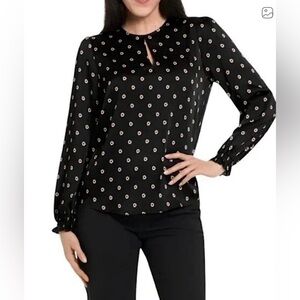 Ted Baker - Floral Keyhole Detail Long Sleeve Black Blouse Womens Size Small